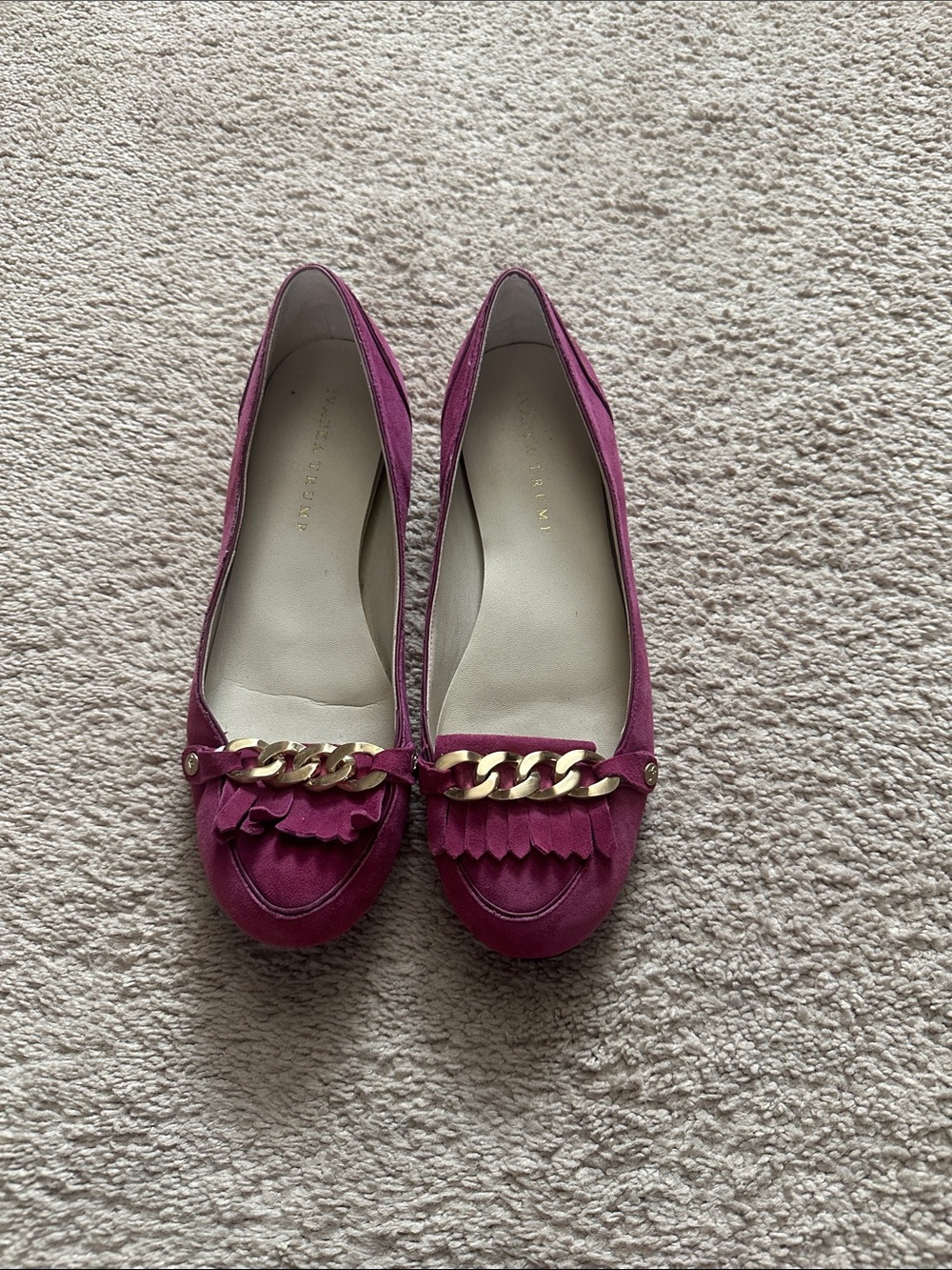 Ivanka Trump Pink Suede Chain-Detail Loafers